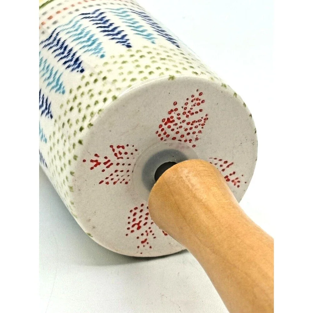Anthropologie Rolling Pin POLAR GAZE‎ Ceramic Winter Holiday Folk Snowflake